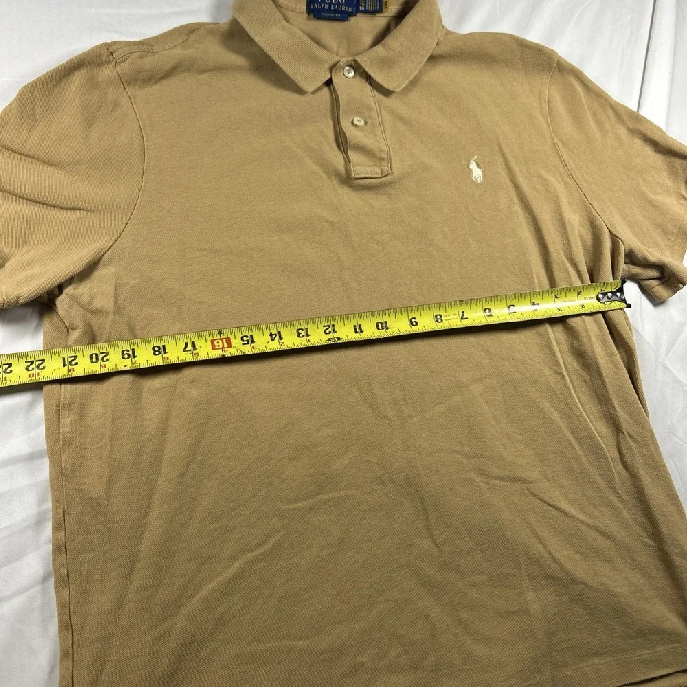 Polo Ralph Lauren Mens XL Tan Khaki Cotton Pique Short Sleeve Polo Shirt Classic